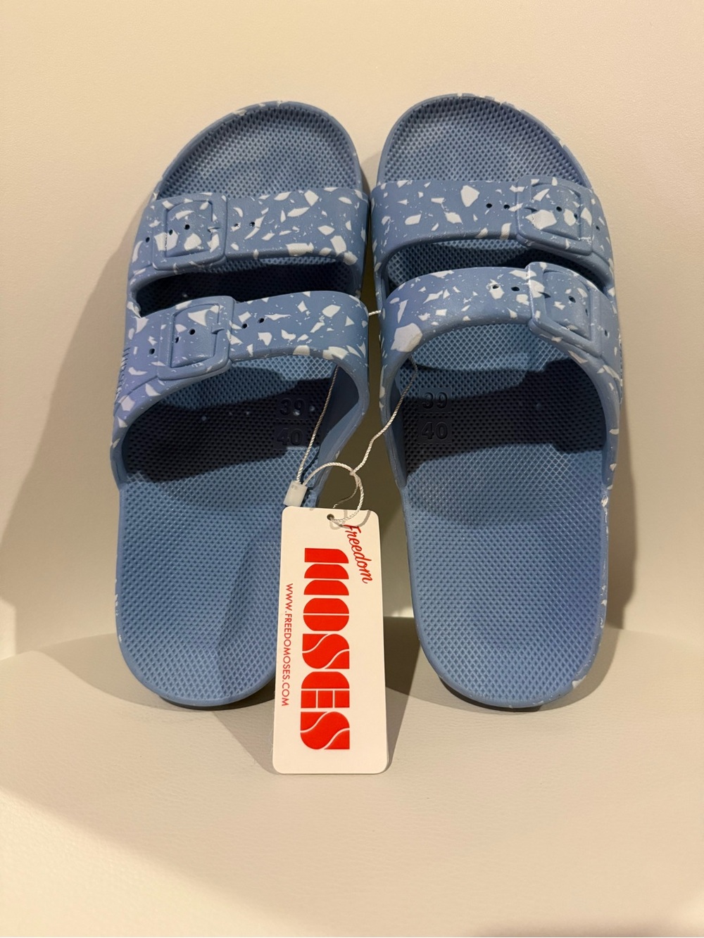 ☀️🌊 Freedom Moses Blue Speckled Slide Sandals NWT